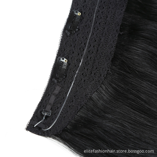 Double drawn 12-30 Inch Silky Straight Remy Human Hair Wire Hair Extensions Secret Fish Extensions Flip in Halo Hair Extensions